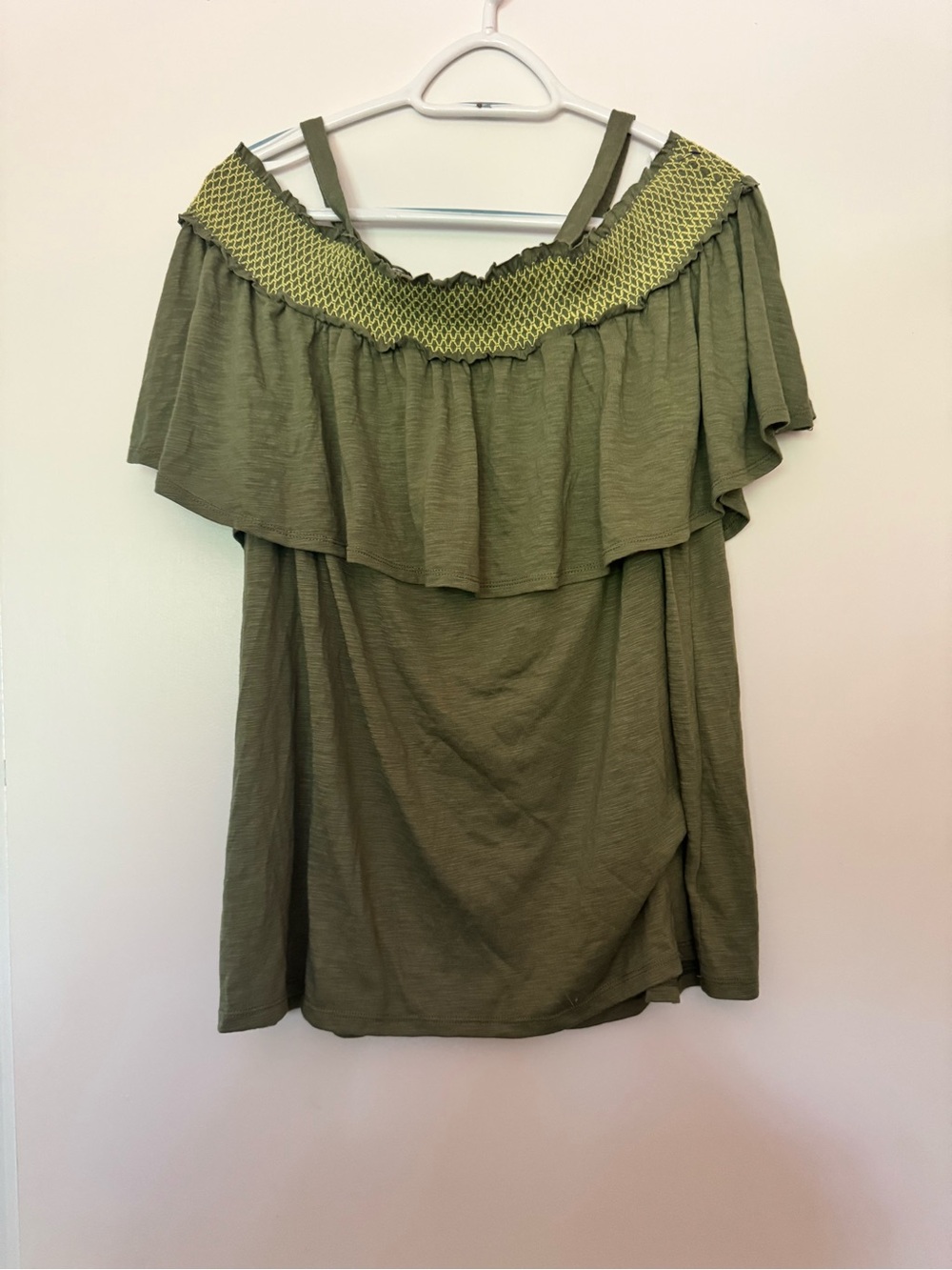 Terra & Sky Olive Green Off-Shoulder Ruffle Camisole 1X